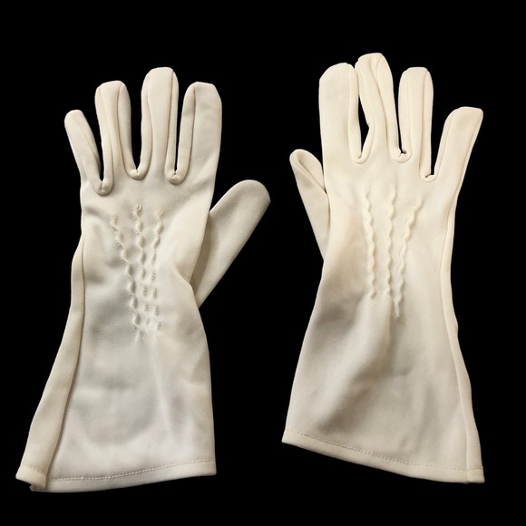 Vintage Ladies Gloves with Eyelet Detail; Soft Spandex Cotton Gloves, Movie Prop - Picture 1 of 5